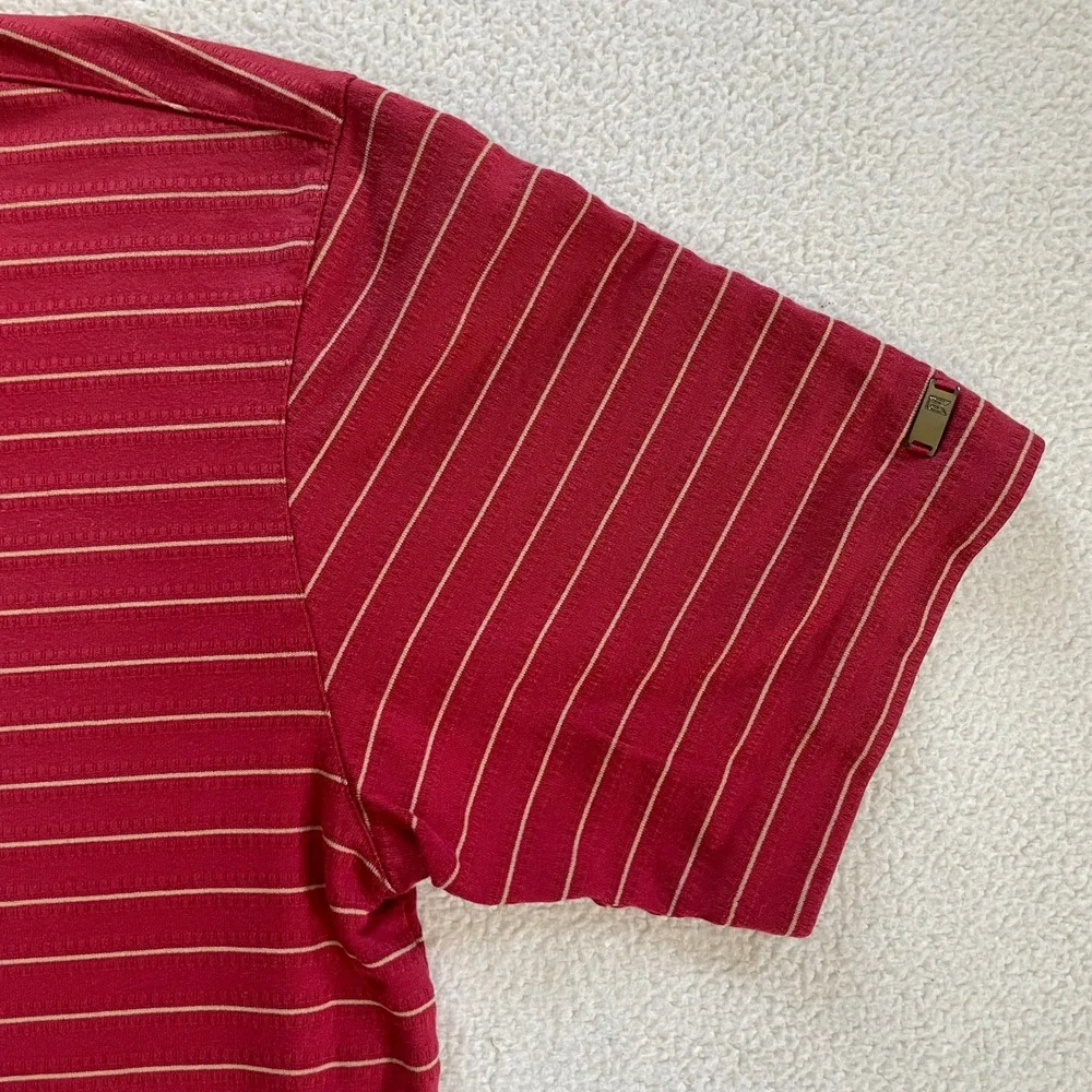 Nike Mens Medium Polo Shirt Red Tiger Woods Collection Striped Fit‎ Dry Golf